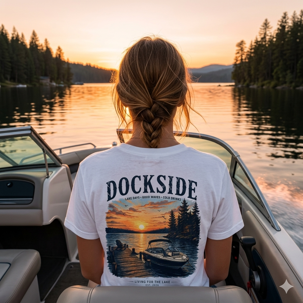 Dockside Sunset T-Shirt — Lake Life Boat & Dock Graphic