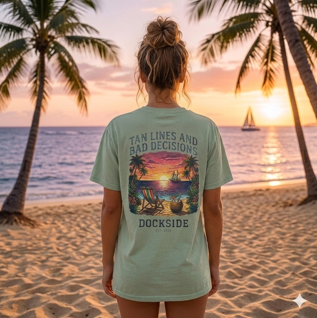 Dockside Beach Tee - Palm Tree & Ocean Graphic